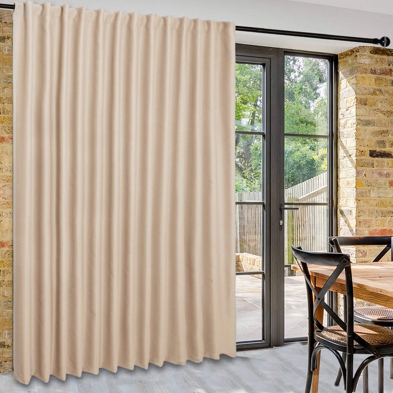 DWCN Patio Sliding Door Curtains - Extra Wide Curtains for Glass Door, Privacy Room Divider Blackout Thermal Curtain Panel with Back Tab & Rod Pocket for Bedroom Partition, 80 x 84 Inches, Beige - Image 1